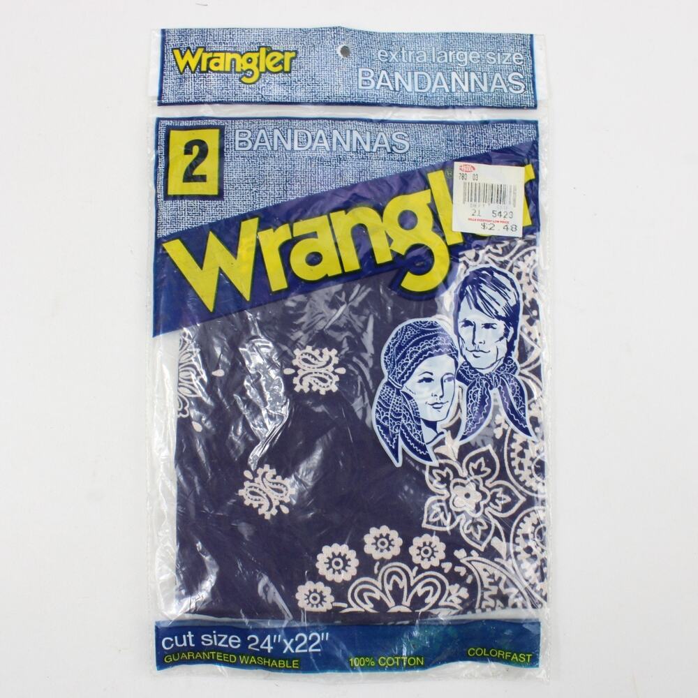 VTG 70s Wrangler Bandana 2 Pack Made in USA Blue Brooklyn Handkerchief Co NIP